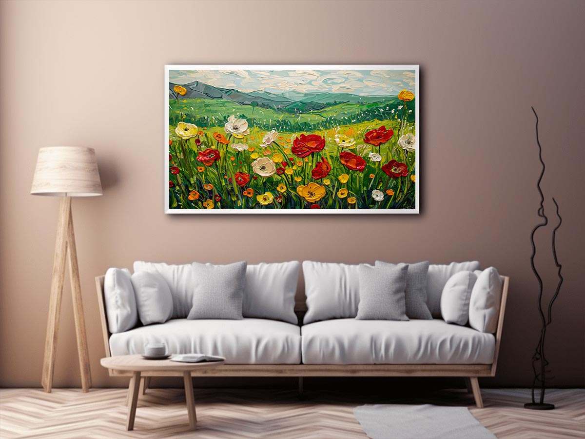 wildflower meadow canvas art for cheerful country living room decor.
