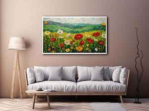 wildflower meadow canvas art for cheerful country living room decor.