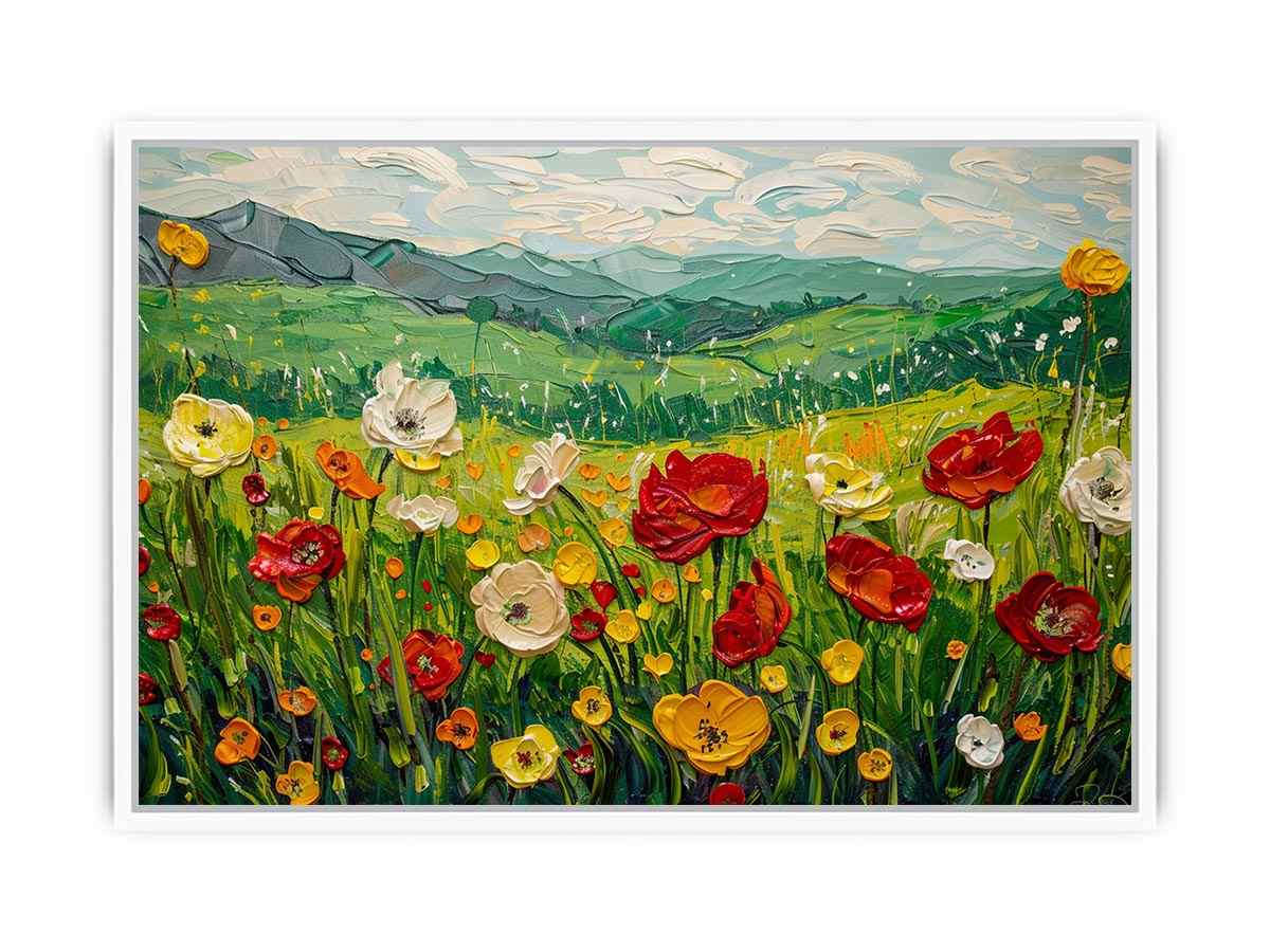 wildflower meadow canvas art for cheerful country living room decor.