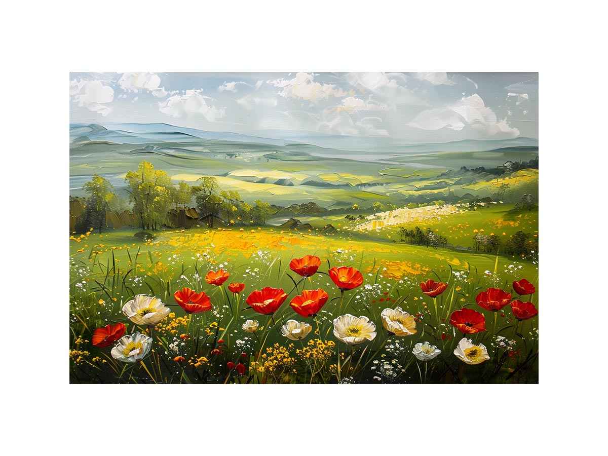 poppy meadow canvas art for peaceful living room decor.