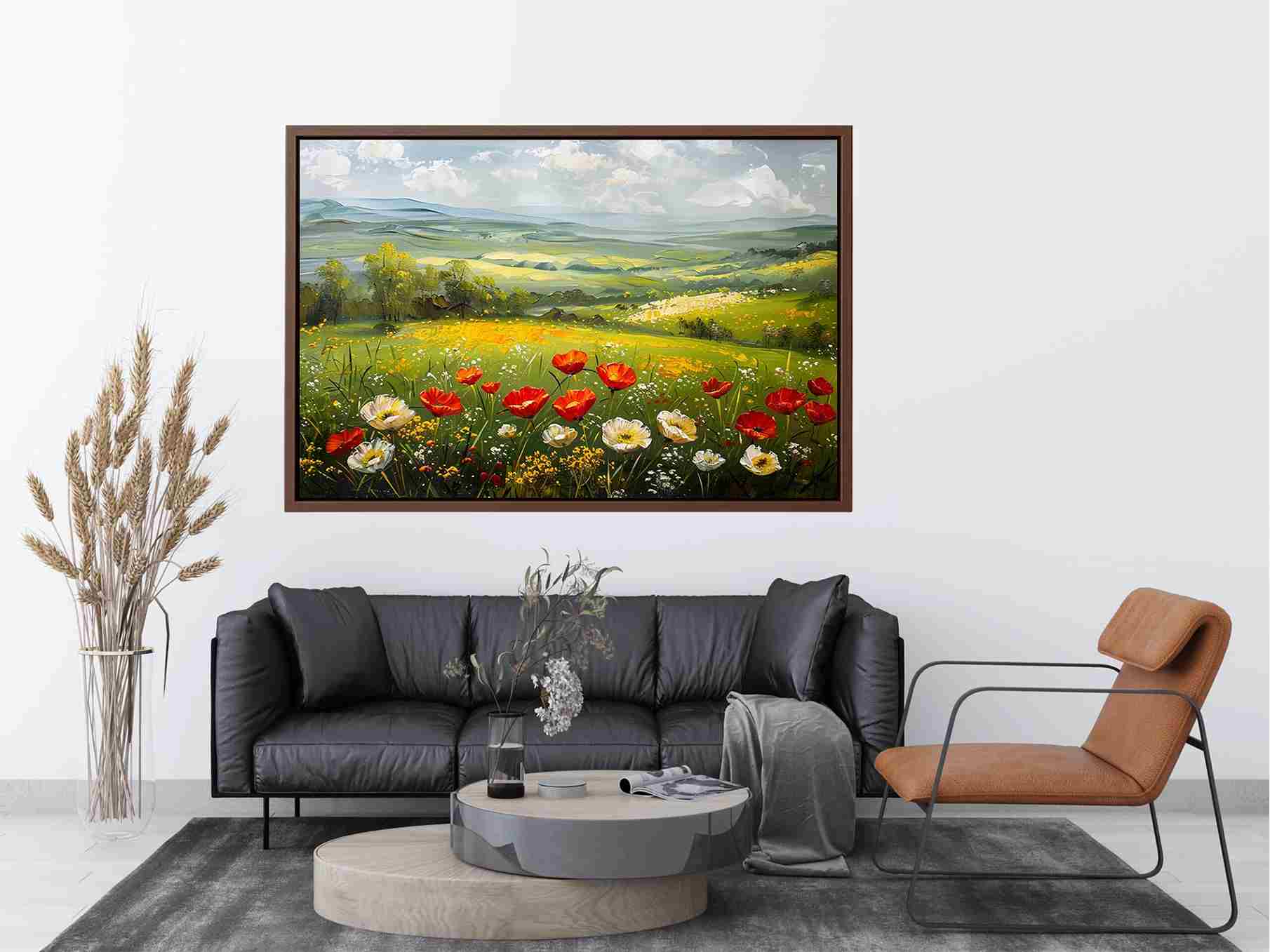 poppy meadow canvas art for peaceful living room decor.