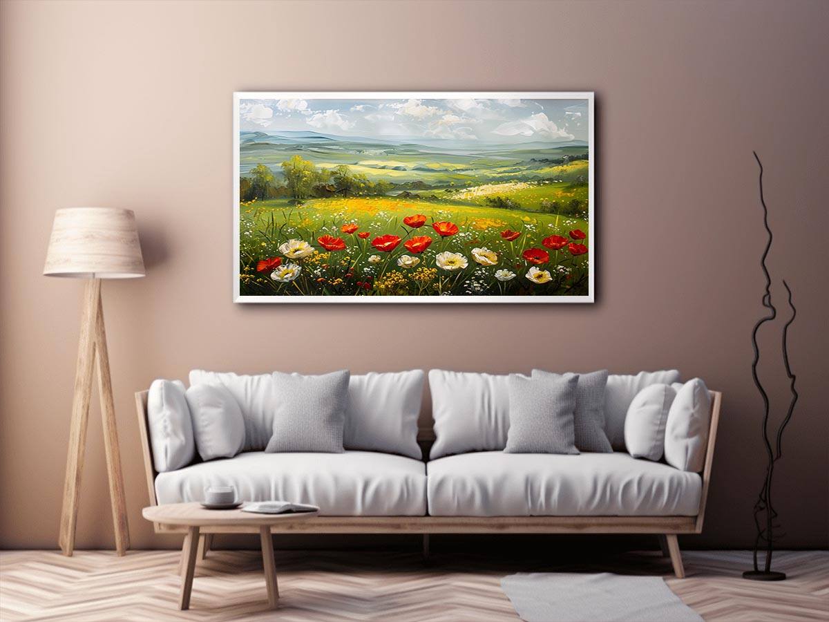 poppy meadow canvas art for peaceful living room decor.