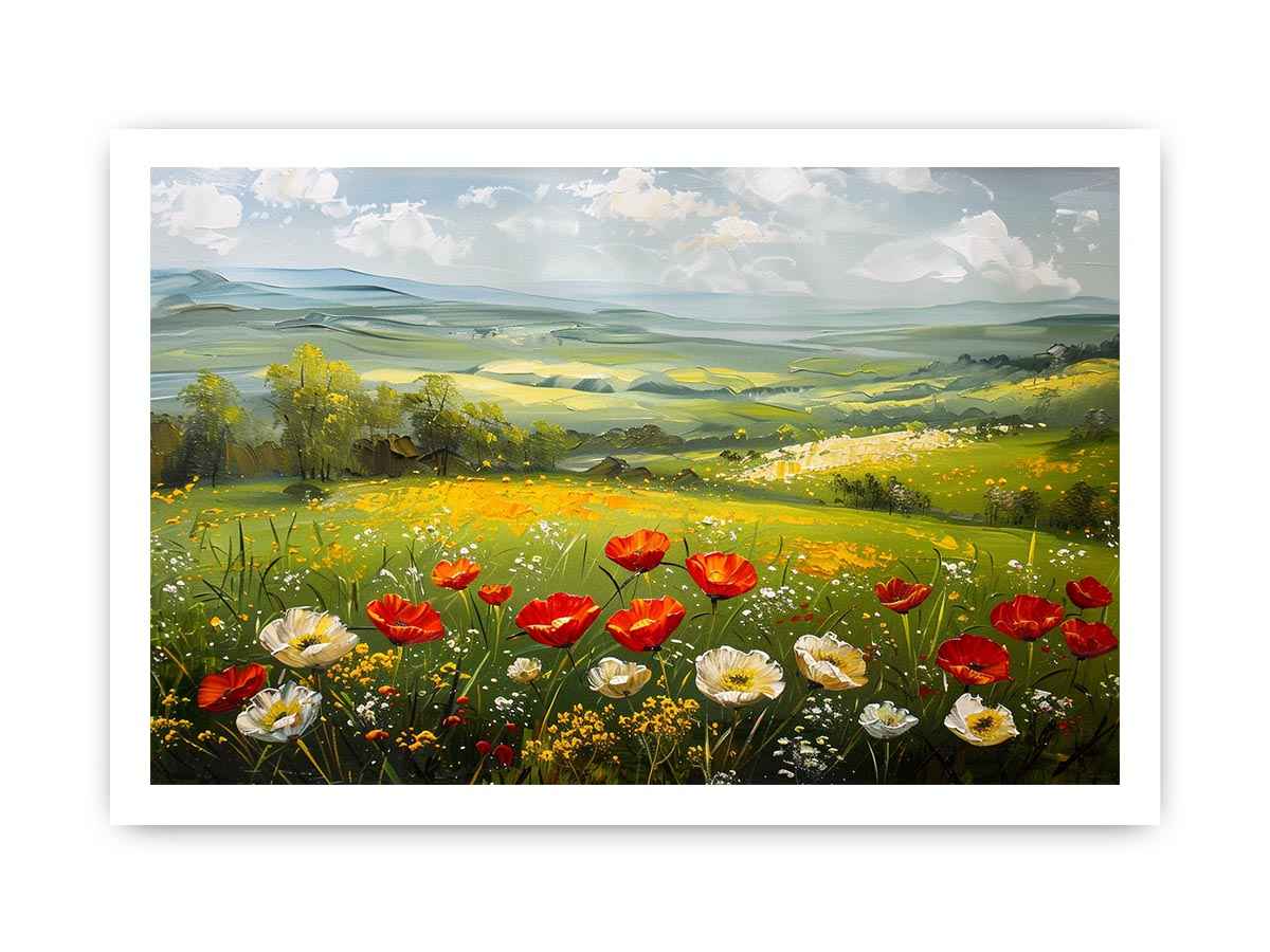 poppy meadow canvas art for peaceful living room decor.