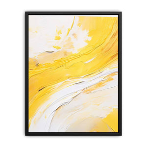 Yellow and white abstract canvas art for bright modern living room decor.