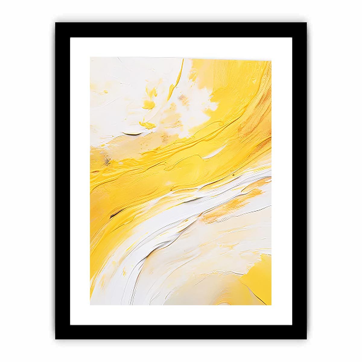 Yellow and white abstract canvas art for bright modern living room decor.