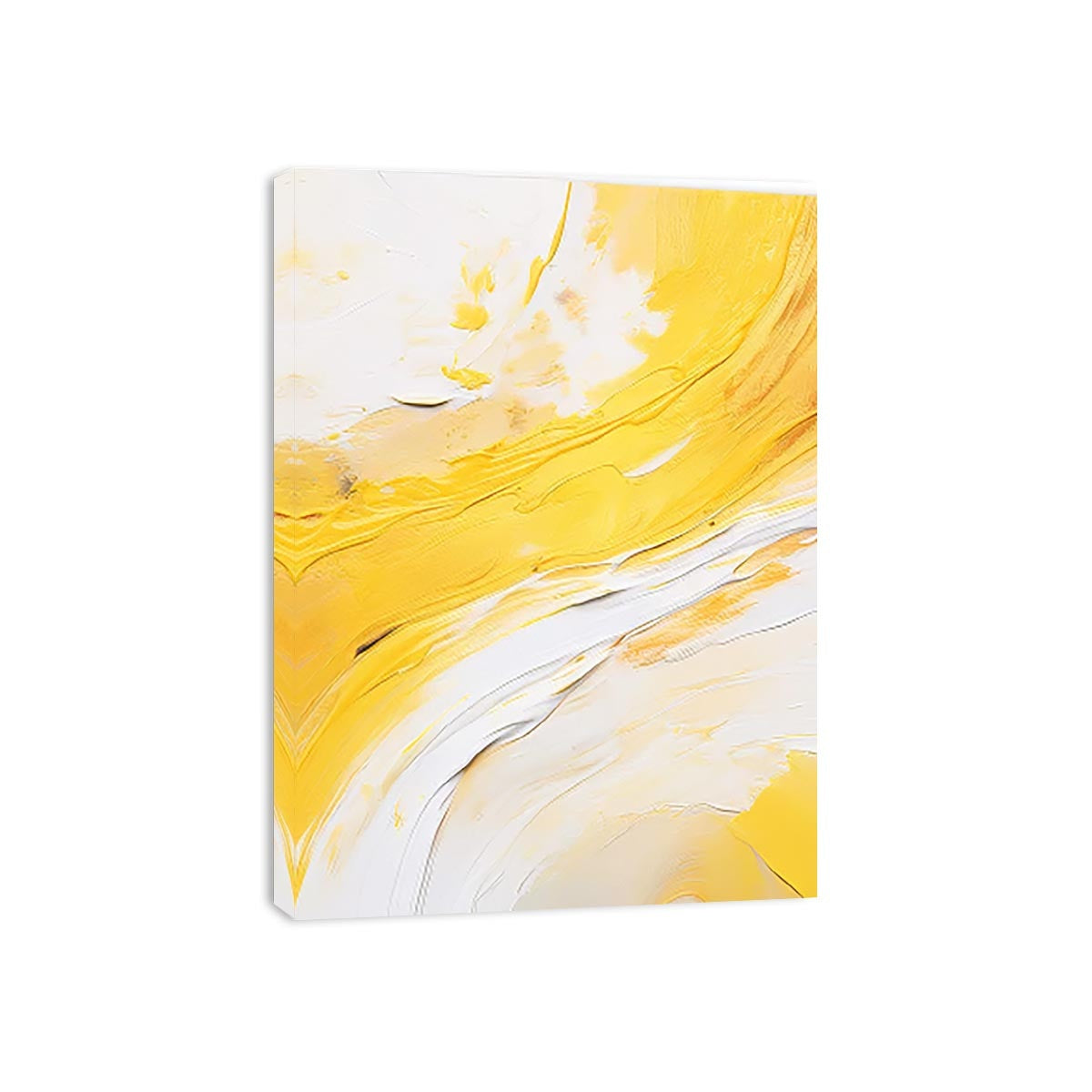 Yellow and white abstract canvas art for bright modern living room decor.