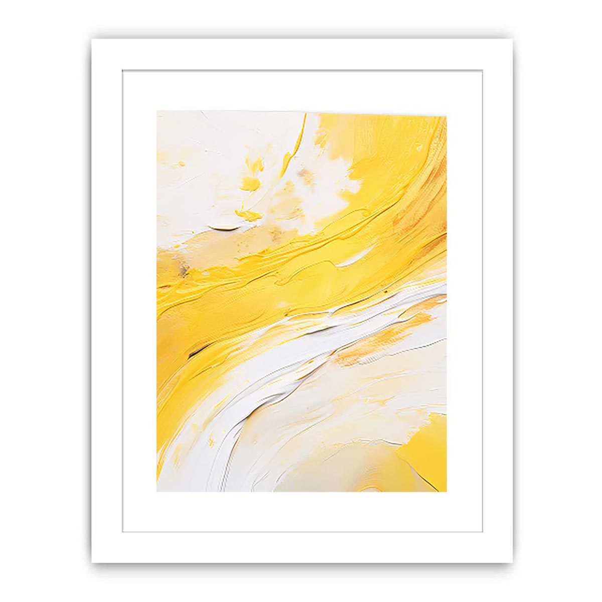 Yellow and white abstract canvas art for bright modern living room decor.