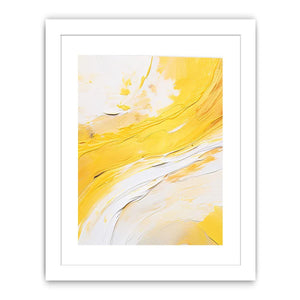 Yellow and white abstract canvas art for bright modern living room decor.