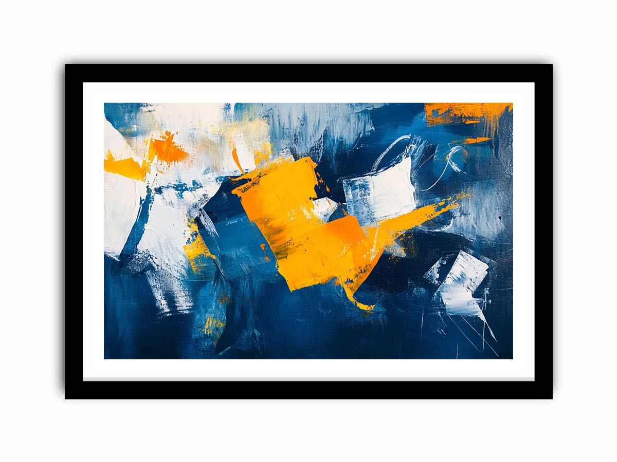 Blue and gold abstract painting for luxury living room decor
