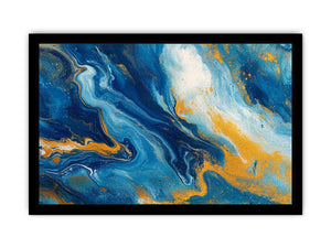 Blue and gold fluid abstract artwork for modern living room decor