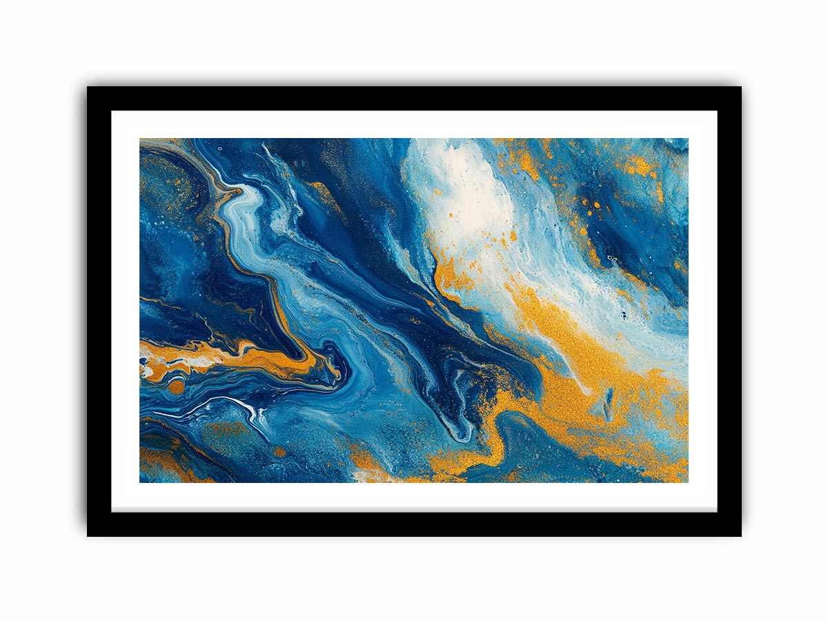 Blue and gold fluid abstract artwork for modern living room decor