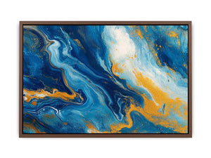Blue and gold fluid abstract artwork for modern living room decor