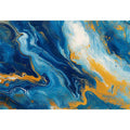 Blue and gold fluid abstract artwork for modern living room decor