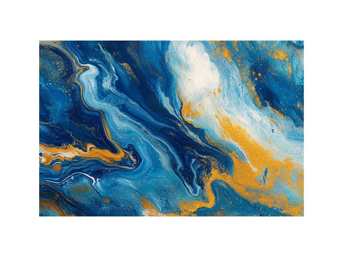 Blue and gold fluid abstract artwork for modern living room decor