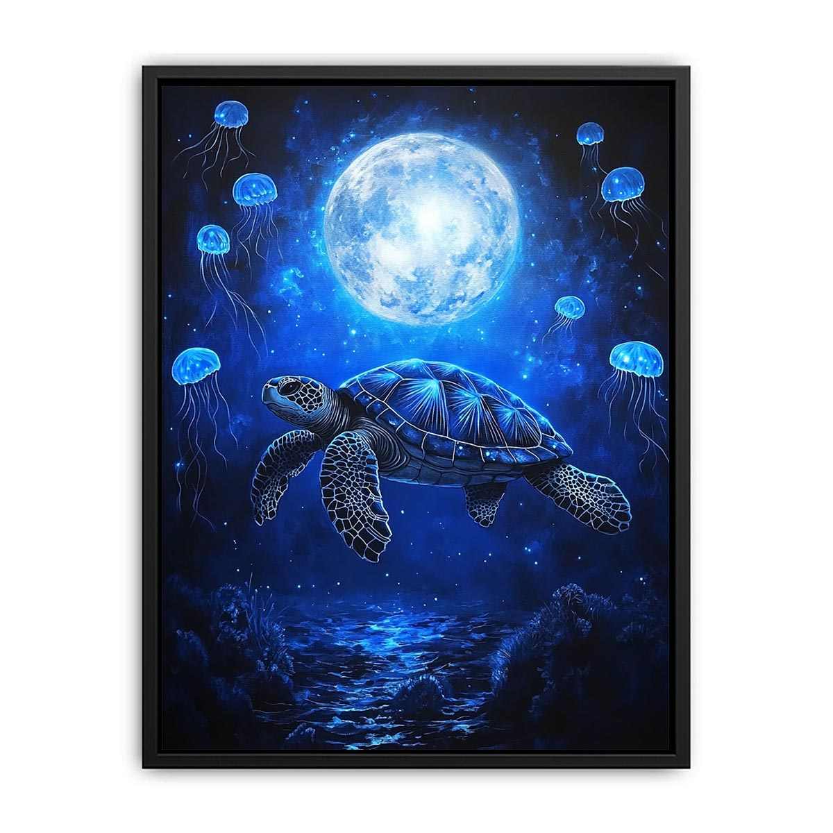 Fantasy sea turtle and jellyfish artwork for bedroom wall decor