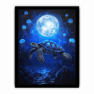 Fantasy sea turtle and jellyfish artwork for bedroom wall decor