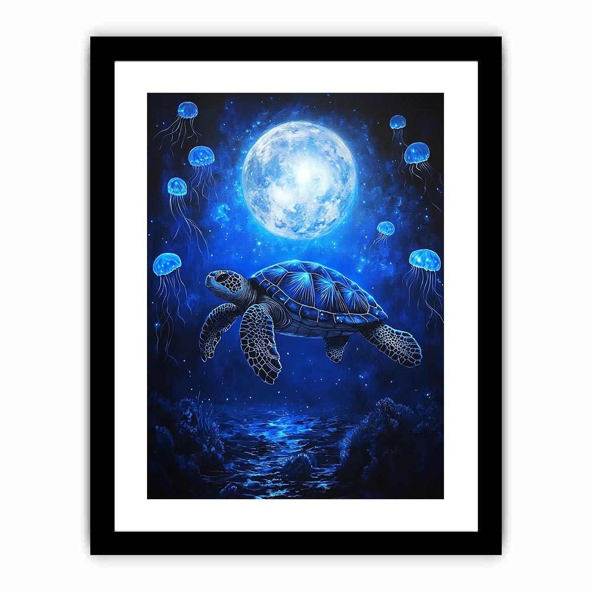 Fantasy sea turtle and jellyfish artwork for bedroom wall decor