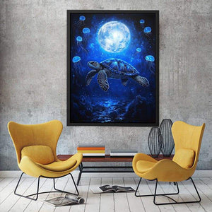 Fantasy sea turtle and jellyfish artwork for bedroom wall decor