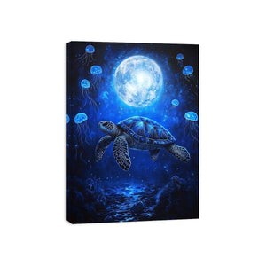 Fantasy sea turtle and jellyfish artwork for bedroom wall decor