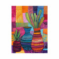 Colorful patterned vase artwork for eclectic living room decor