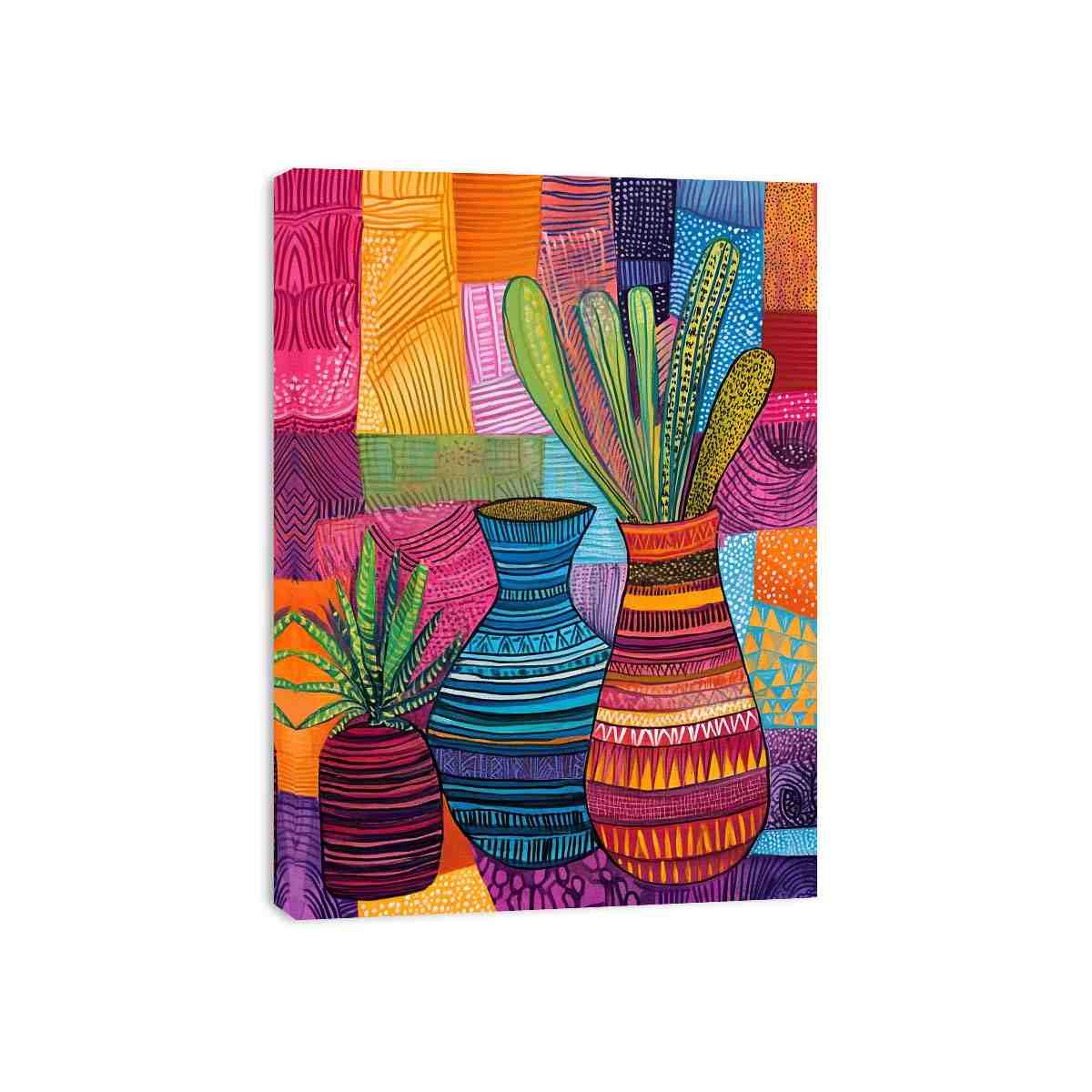 Colorful patterned vase artwork for eclectic living room decor