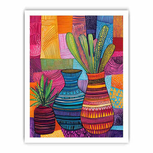 Colorful patterned vase artwork for eclectic living room decor