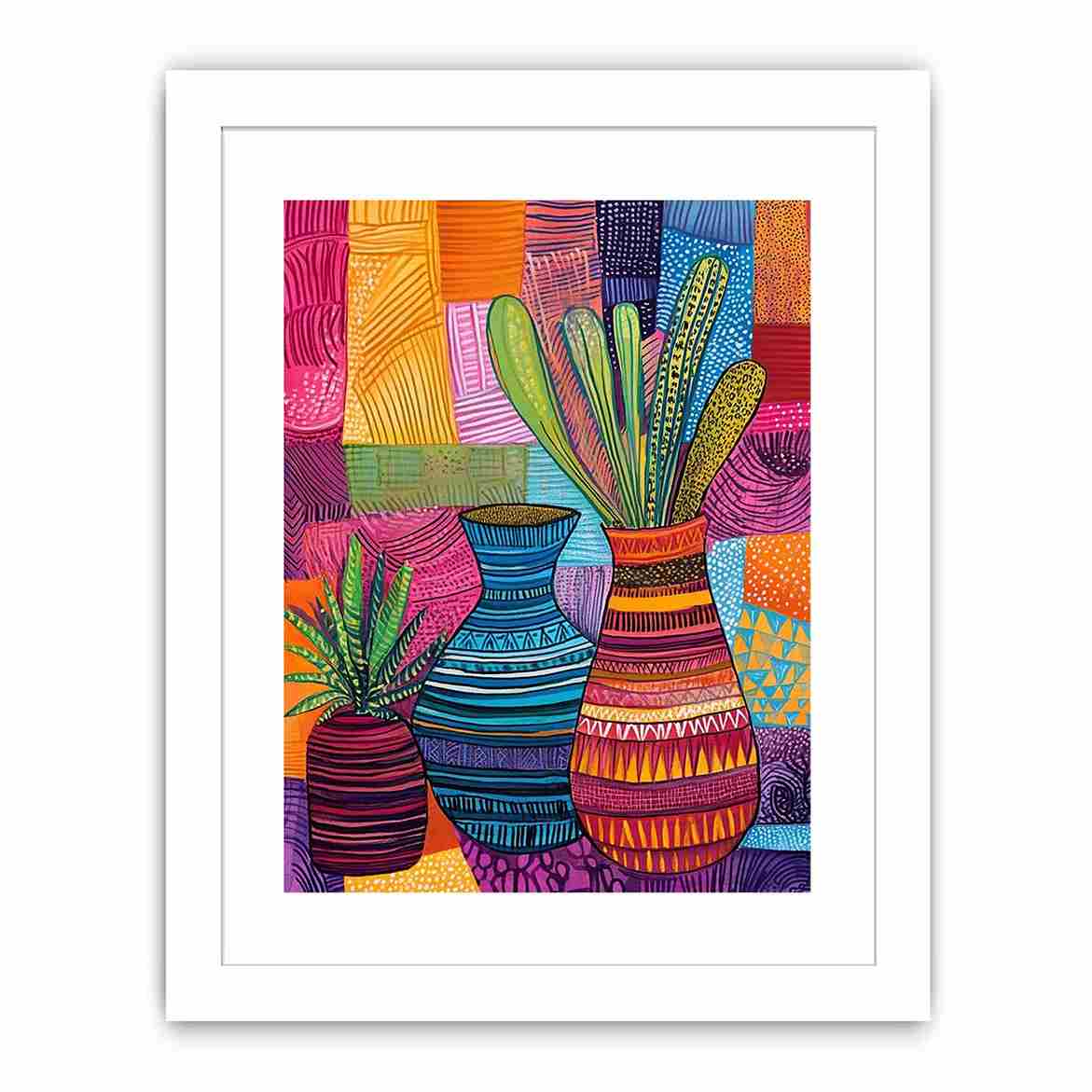 Colorful patterned vase artwork for eclectic living room decor