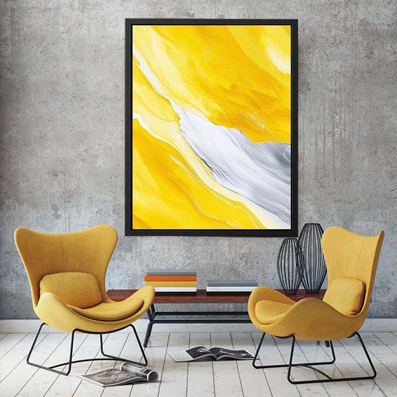 Yellow marble abstract canvas art for modern interiors
