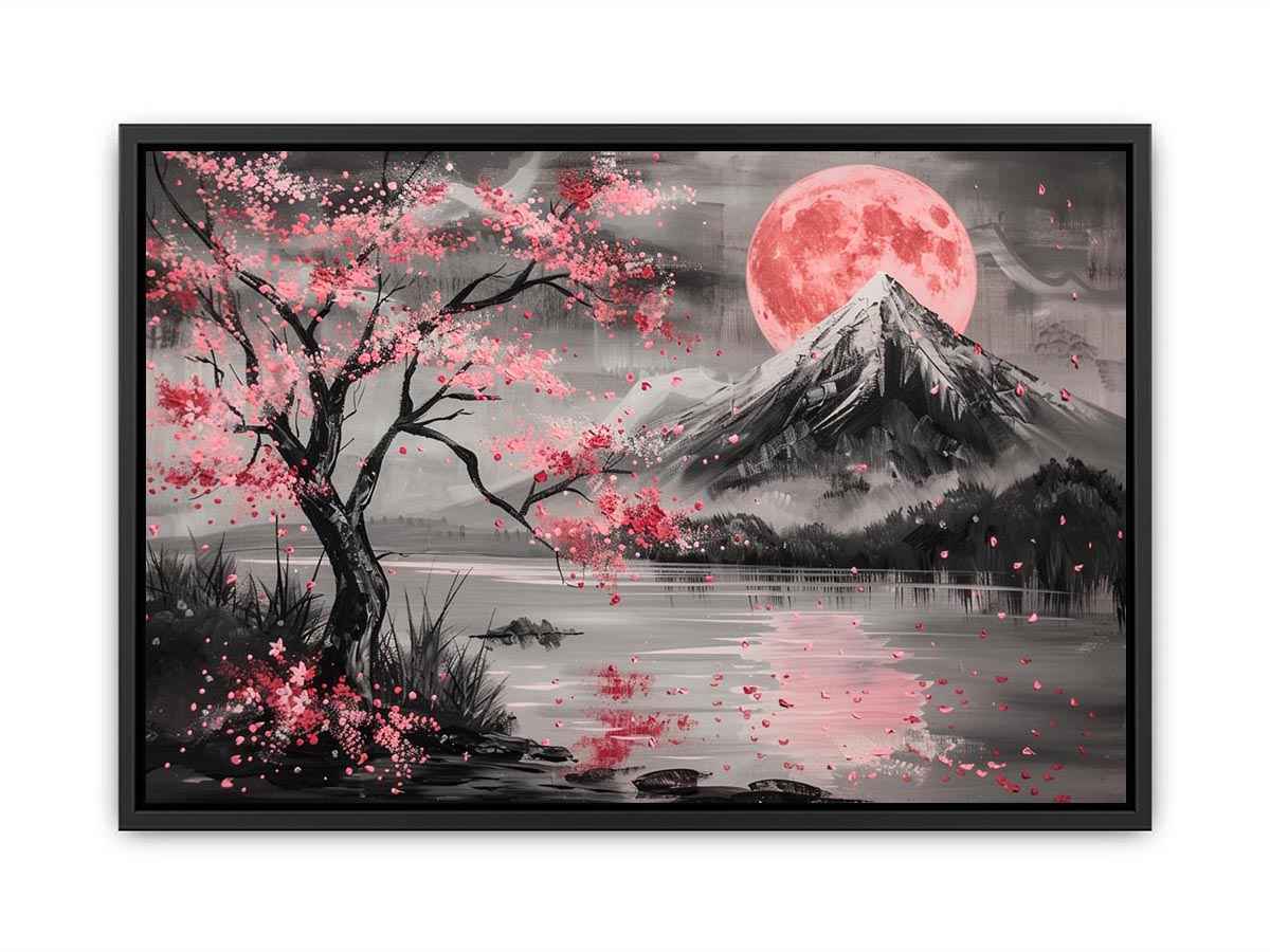 Cherry blossom moon landscape wall art for bedroom decor