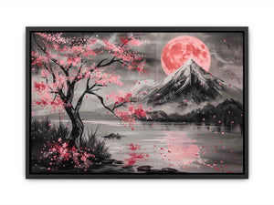 Cherry blossom moon landscape wall art for bedroom decor
