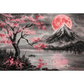 Cherry blossom moon landscape wall art for bedroom decor