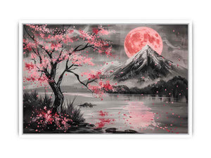 Cherry blossom moon landscape wall art for bedroom decor