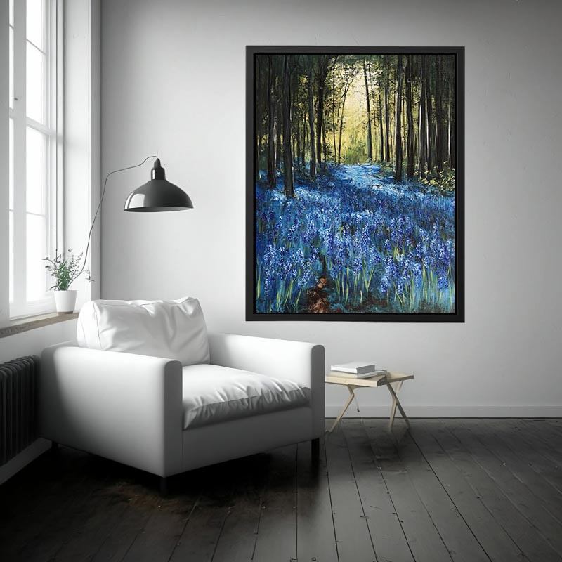 Bluebell forest landscape artwork for nature inspired decor