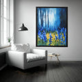 Blue floral landscape canvas art for peaceful interiors