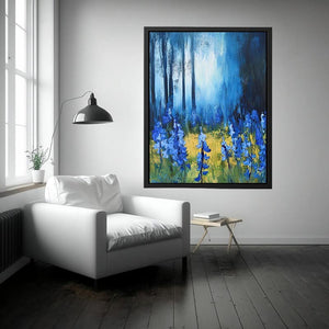 Blue floral landscape canvas art for peaceful interiors