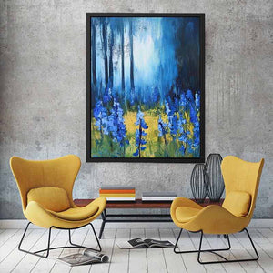 Blue floral landscape canvas art for peaceful interiors