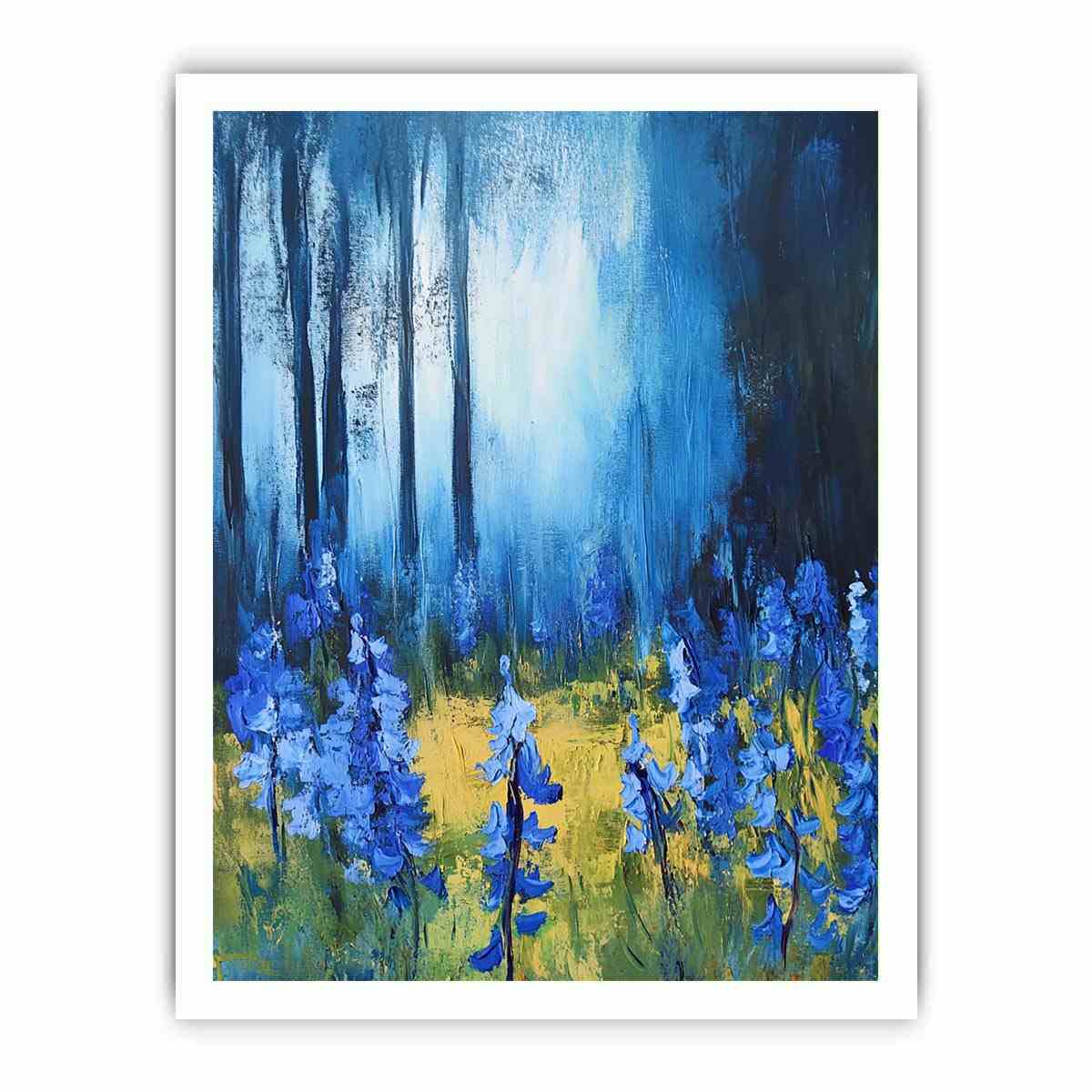 Blue floral landscape canvas art for peaceful interiors