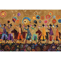 Colorful cultural procession canvas art with horses and folk patterns for statement wall decor