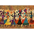 Colorful cultural dance artwork with patterned figures for modern living room decor