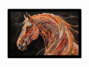 Decorative horse portrait canvas art with jeweled details for luxury interiors