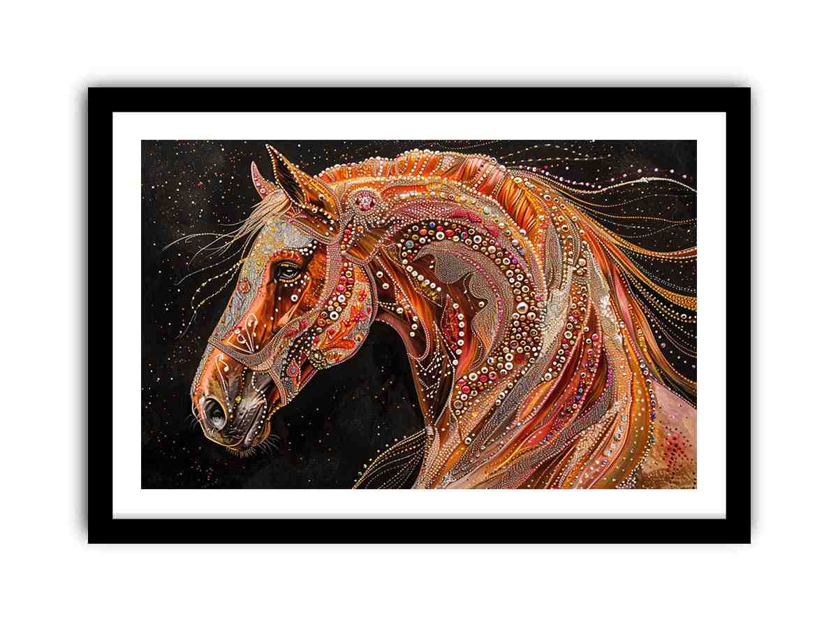 Decorative horse portrait canvas art with jeweled details for luxury interiors