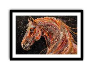 Decorative horse portrait canvas art with jeweled details for luxury interiors
