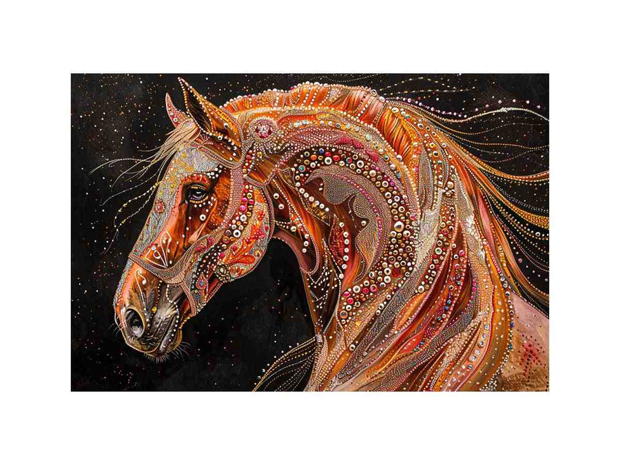 Decorative horse portrait canvas art with jeweled details for luxury interiors