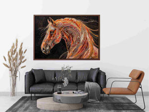 Decorative horse portrait canvas art with jeweled details for luxury interiors