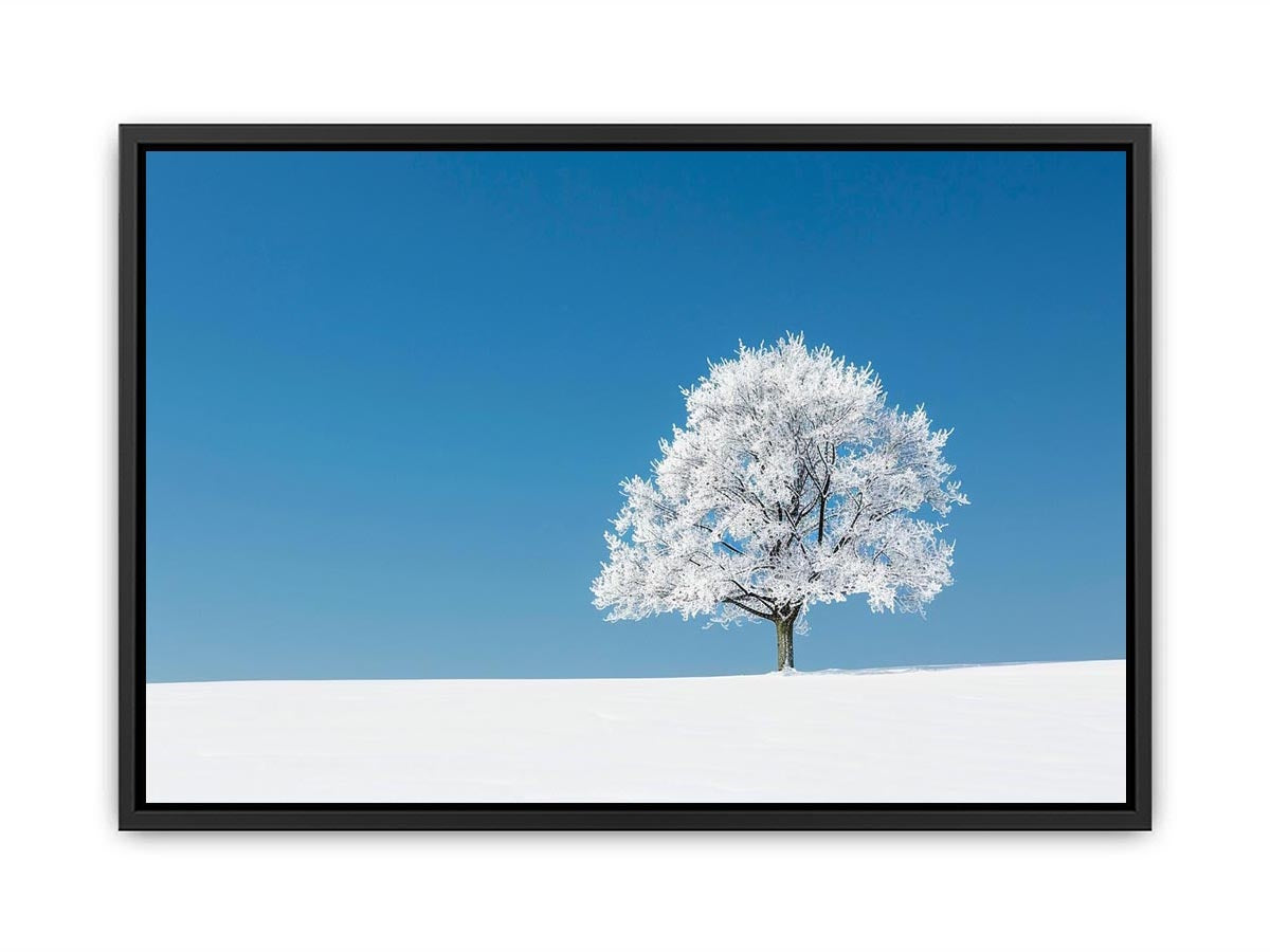 Minimal winter tree canvas art for serene modern living room decor