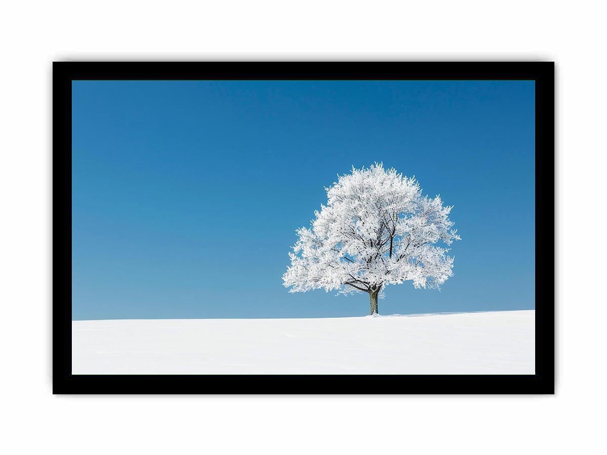 Minimal winter tree canvas art for serene modern living room decor