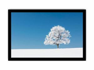 Minimal winter tree canvas art for serene modern living room decor
