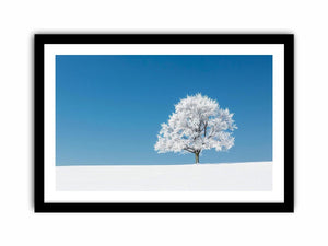 Minimal winter tree canvas art for serene modern living room decor