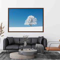 Minimal winter tree canvas art for serene modern living room decor