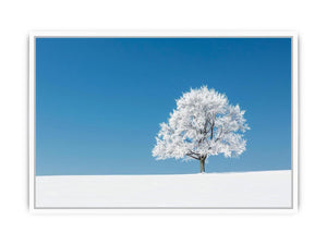 Minimal winter tree canvas art for serene modern living room decor